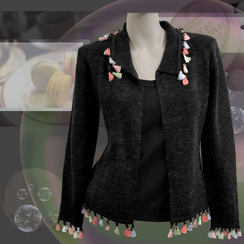 SWEATER Cropped Cardigan Black & Pastel